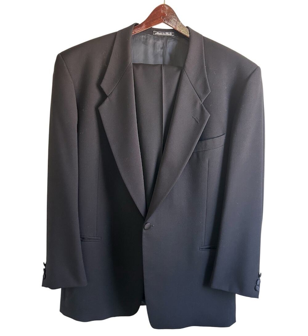Vintage Armani Mani Black Wool Tuxedo Suit 44L Made In Italy Shawl Lapel